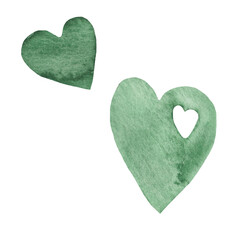 Watercolor green hearts. Valentine's Day. Colorful watercolor romantic texture. Llovely card