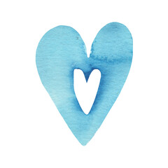 Watercolor blue hearts. Valentine's Day. Colorful watercolor romantic texture. Llovely card