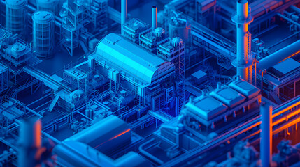 Fototapeta premium Isometric set representing factory building with pipes, truck, goods coming from conveyor