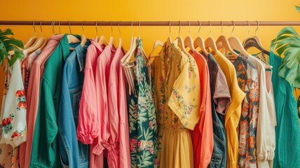 Vintage Fashion Finds collection of second-hand clothes showcasing 80s and 90s styles in a thrift store hung and displayed