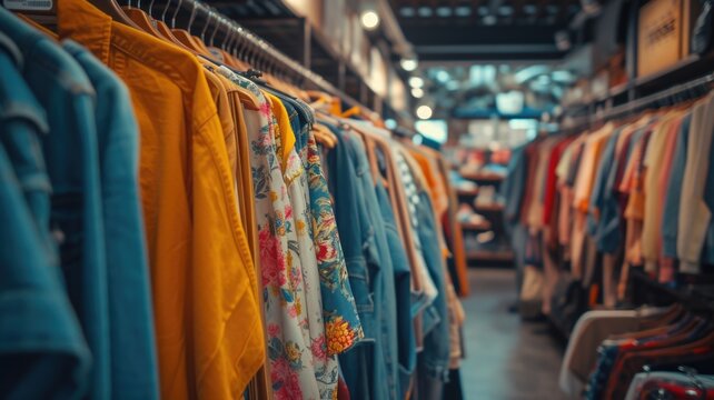 Vintage Fashion Finds collection of second-hand clothes showcasing 80s and 90s styles in a thrift store hung and displayed