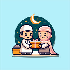 illustration of a person with a ramadan gift