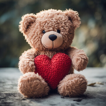 3d picture of teddy bear with red heart made with generative ai