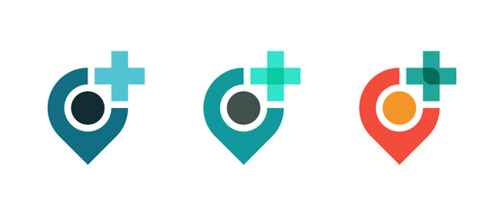 Set of abstract health care logo design, human icon, pin location icon vector illustration