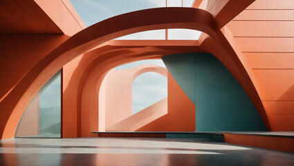 Abstract geometric shapes in architectural contexts.