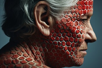 A female with painful shingles on her skin. - obrazy, fototapety, plakaty