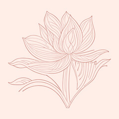 Hand drawn botanical lotus lily flower line art symbol. Floral outline logo vector illustration.
