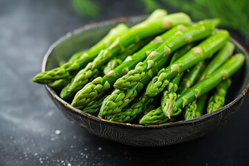 Freshness Personified: Vibrant Green Asparagus Spears with a Sprinkle of Sea Salt, Ready for Cooking