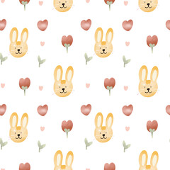 Cute Bunny and tulip seamless pattern 