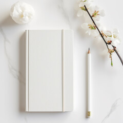 blank notebook and pencil on white background. Empty Space for your text. ai generated.