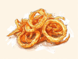 A hand-drawn sketch of fried onion rings.