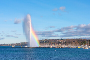 Naklejka na ściany i meble Jet d'eau de Genève avec arc-en-ciel