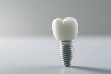 Close up of dental teeth implant isolated on light grey background