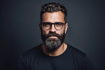 Obraz premium portrait of an adult charismatic man with glasses in a beautiful frame. optics, vision correction and eye imperfections. modern eyeglasses for vision.