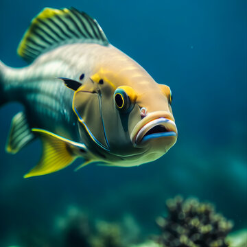 closeup photos of a fish on blue ocean