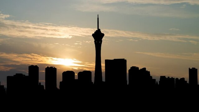 Las Vegas Skyline, the Entertainment Capital of the World, Time Lapse at Sunrise with Colorful Sky  Nevada, USA