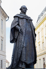 Bronze statue of the aristocrat on the city street. Statue of Baron Samuel Von Brukenthal in Sibiu,...