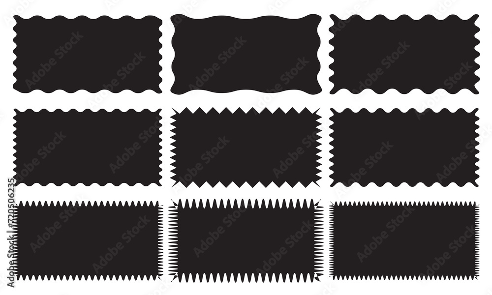Aufkleber rectangle shape frame with zigzag edge. rectangular jagged curved box element. geometric zig zag wav