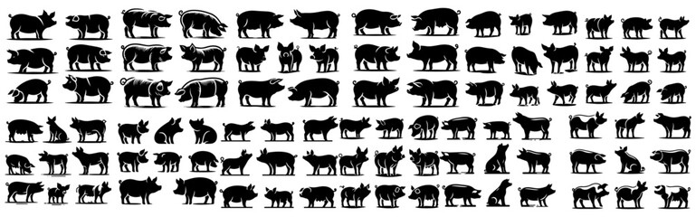 Vector set of pig in silhouette style - obrazy, fototapety, plakaty