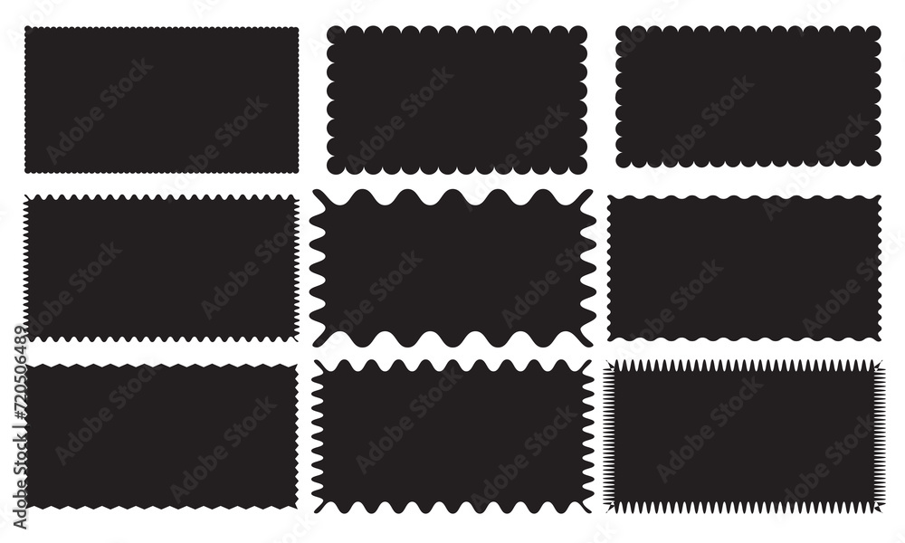 Aufkleber rectangle shape frame with zigzag edge. rectangular jagged curved box element. geometric zig zag wav