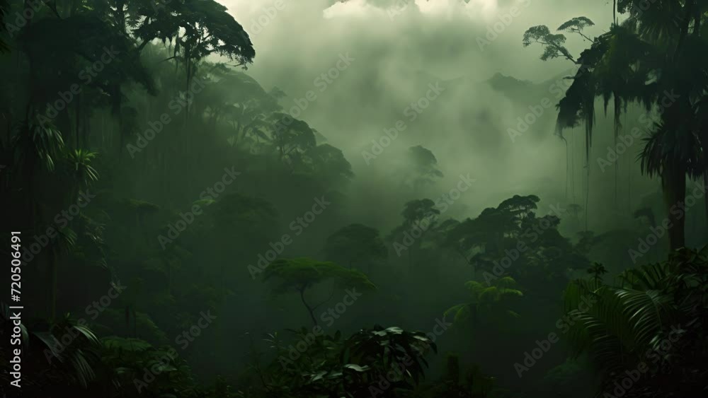 Poster the fog clings to every leaf and branch, creating a sense of intimacy and closeness within the dense