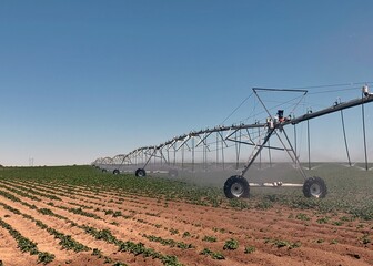 Potato field being irrigated with pivot irrigation