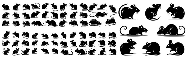 Vector set of mice in silhouette style - obrazy, fototapety, plakaty