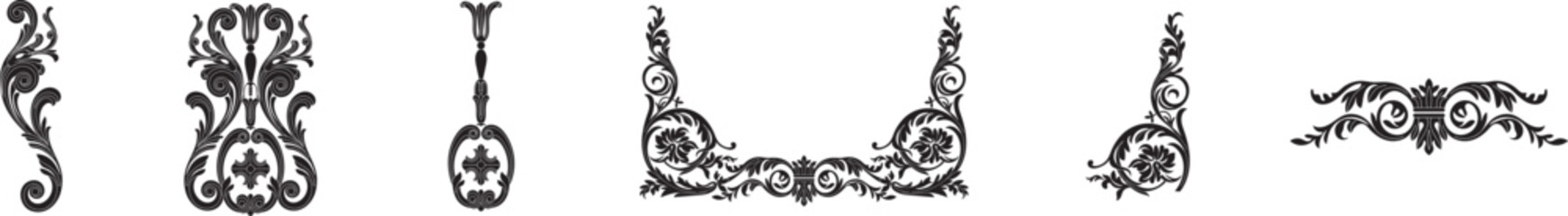 Fototapeta na wymiar Set of vintage baroque ornament, corner. Retro pattern antique style acanthus. Decorative design element filigree calligraphy vector. - stock vector 