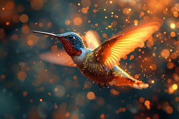  Data transmission concept with Digital humming bird flying background Generated by AI.  © Arif