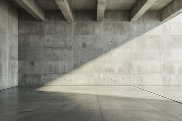 Abstract Empty space with concrete wall. Modern blank showroom with floor.  - obrazy, fototapety, plakaty