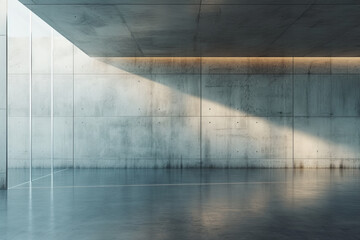 Abstract Empty space with concrete wall. Modern blank showroom with floor. 