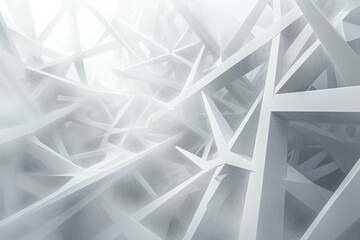 White pattern of futuristic geometric shapes surrounded by light mist. 