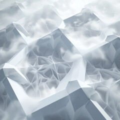 White pattern of futuristic geometric shapes surrounded by light mist. 