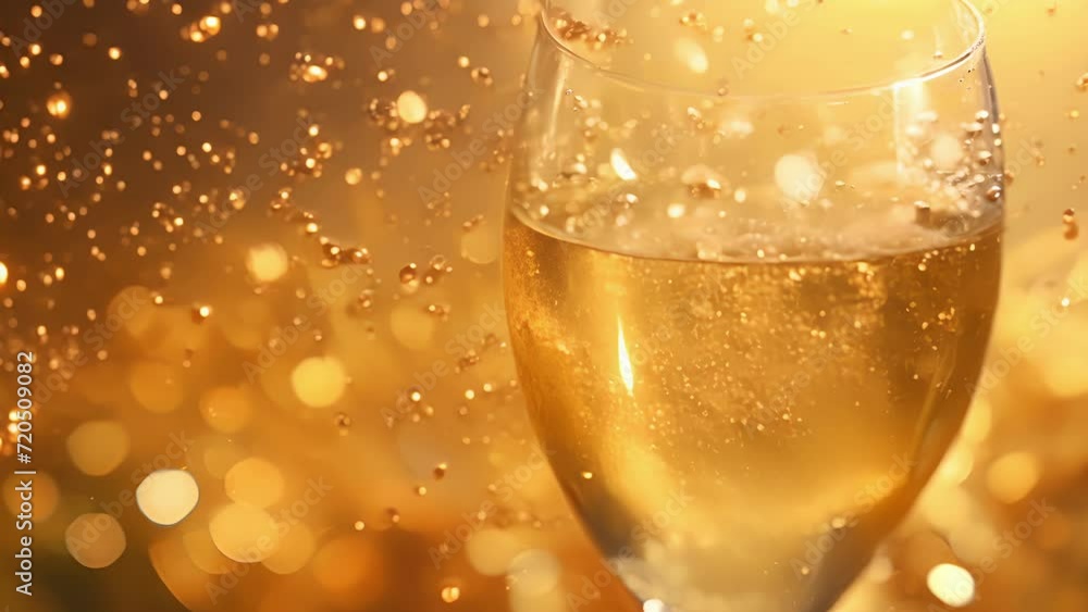 Poster a tingly stream of bubbly sparkling wine is captured in a glorious slowmotion macro shot.