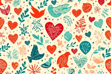 Gordijnen Abstract colorful seamless holiday pattern for Valentine's Day decoration. Concept for wedding, love anniversary or Valentine's Day celebration © Sunny