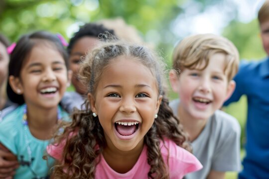 Joyful Bunch Of Multicultural Children Having Blast At The Schoolyard