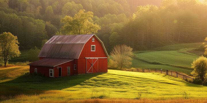 A red barn with sky background