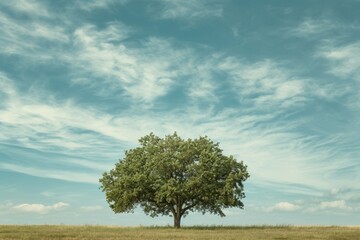 Against Vast Sky Stands Solitary Tree, Leaving Space On The Side For Text