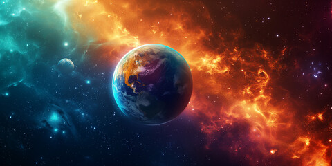 Space background with colorful planets