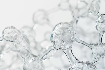 Macro Shot Of Clear Liquid Bubbles Resembling Molecular Structures On White Background