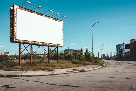 On Empty Street, Blank Billboard Contrasts With The Clear Sky In The Background
