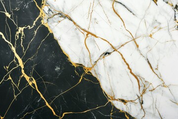 Smooth White Marble With Gold Veins Against Sleek Black Background Texture