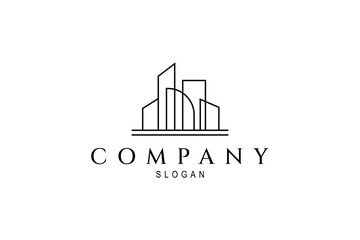 Obraz premium skyscraper city building in line art vector logo design style
