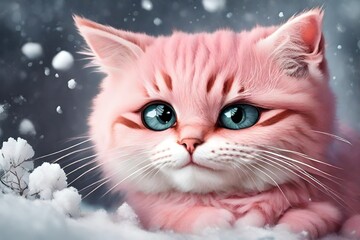 pink kitten wearing big goggle white and pink furry background 