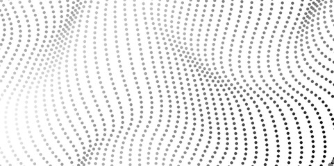 Flowing dots particles wave pattern 3D curve halftone black gradient curve shape isolated on white background. frequency sound wave, twisted curve lines with blend effect.	 