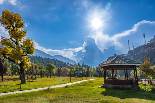 Serene Landscape of Betaab or Hajan valley near Phalgam town in Anantnag district of Jammu and Kashmir, India. Phalgam is a popular tourist destination for trekking and Amarnath holy pilgrimage.