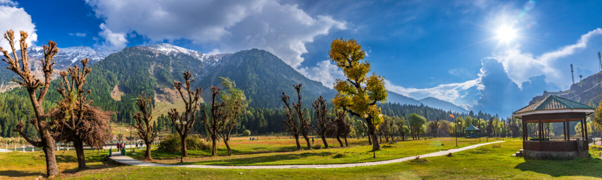 Serene Landscape of Betaab or Hajan valley near Phalgam town in Anantnag district of Jammu and Kashmir, India. Phalgam is a popular tourist destination for trekking and Amarnath holy pilgrimage.