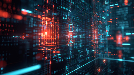 Blending technology with daily life, this image shows a secure digital lifestyle, highlighting encrypted binary code in home and office environments.