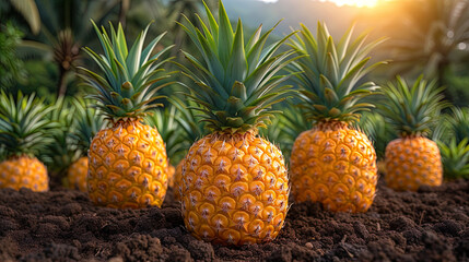 At the food production enterprise, the process of choosing and growing pineapples is led by a technologis - obrazy, fototapety, plakaty