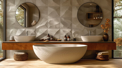 Light gray matte tiles with a delicate geometric pattern, giving a wallhumi